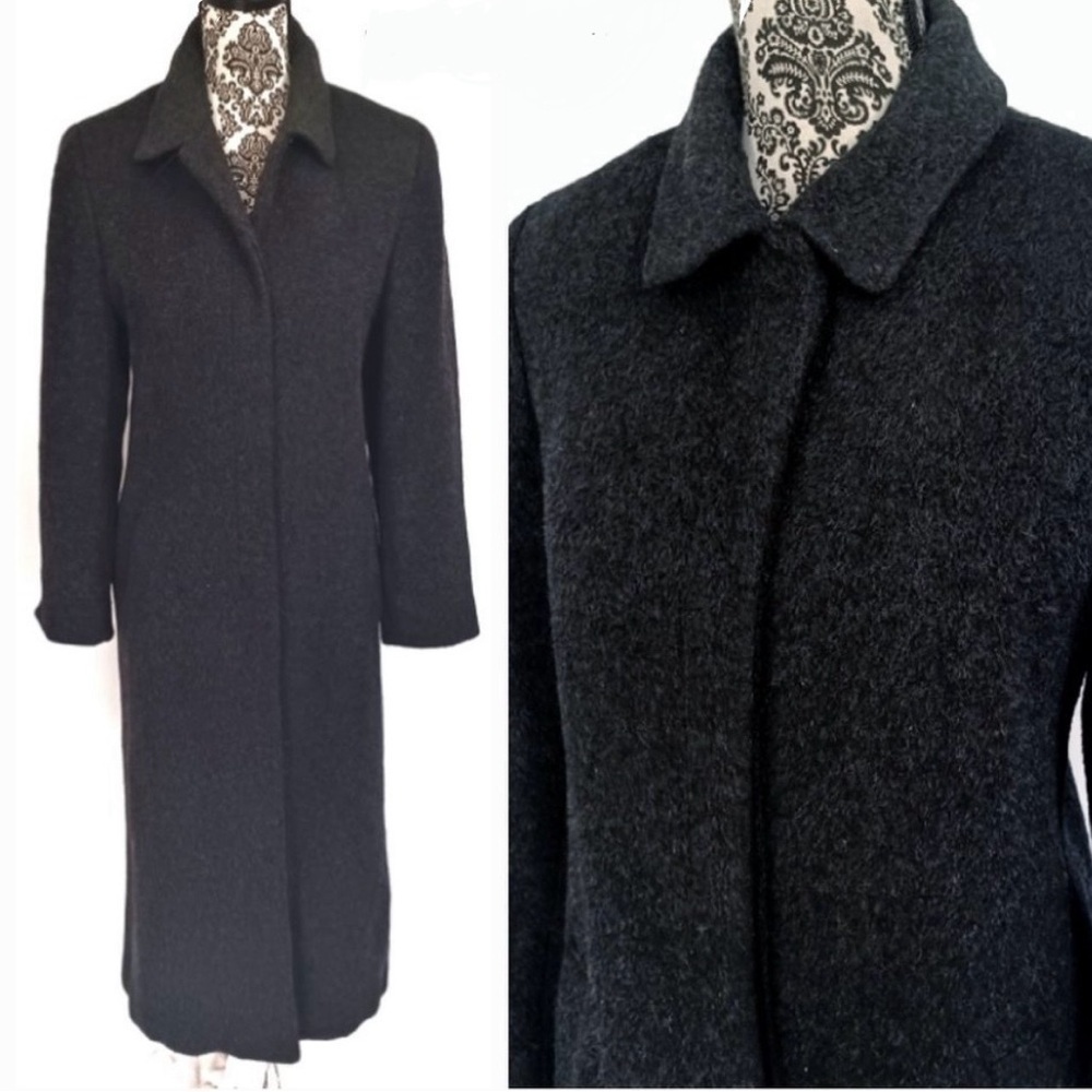 ANNE KLEIN Vintage Black Wool Mohair Acadamia Style Button Front Long Coat 12